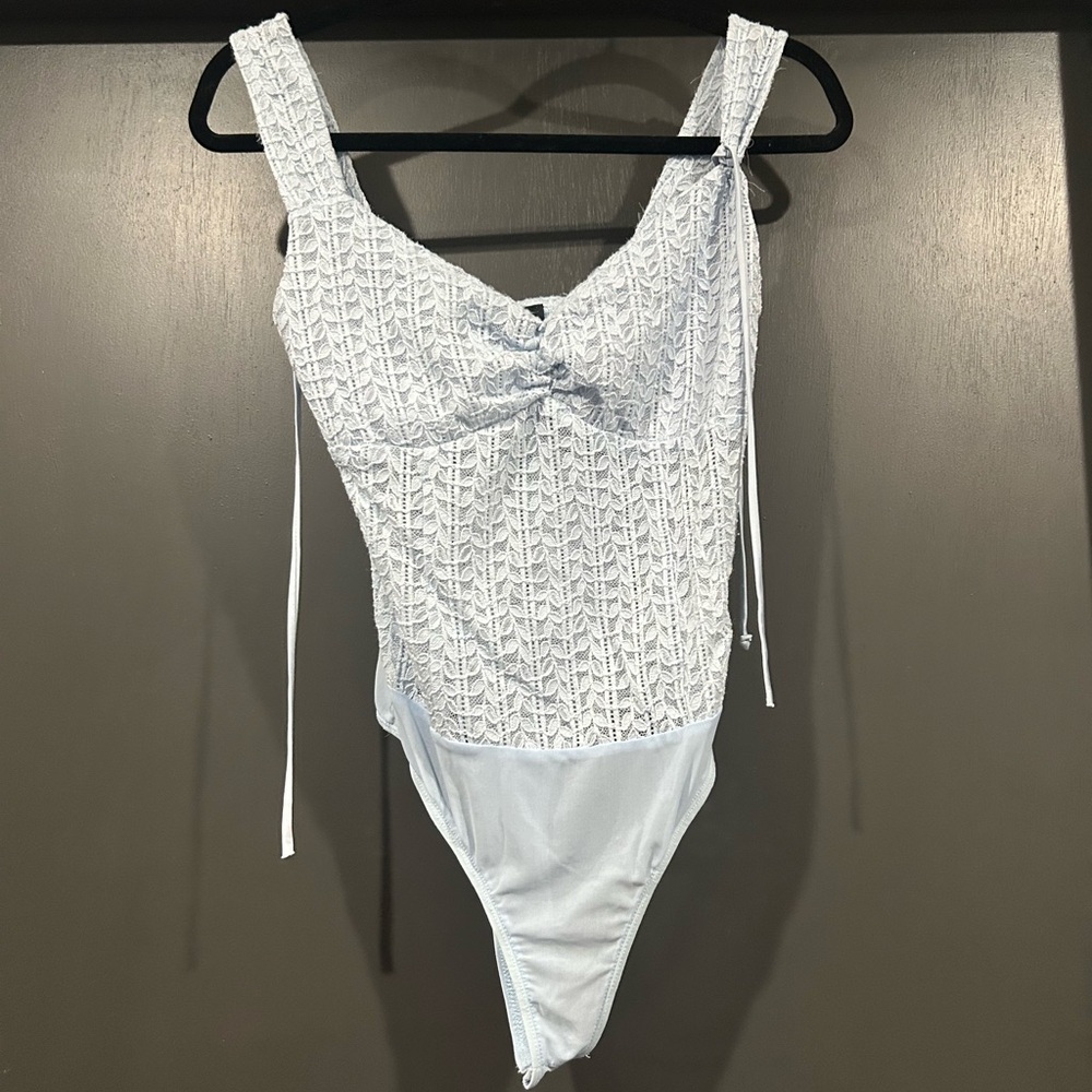Lulu's Light Blue Textured Bodysuit